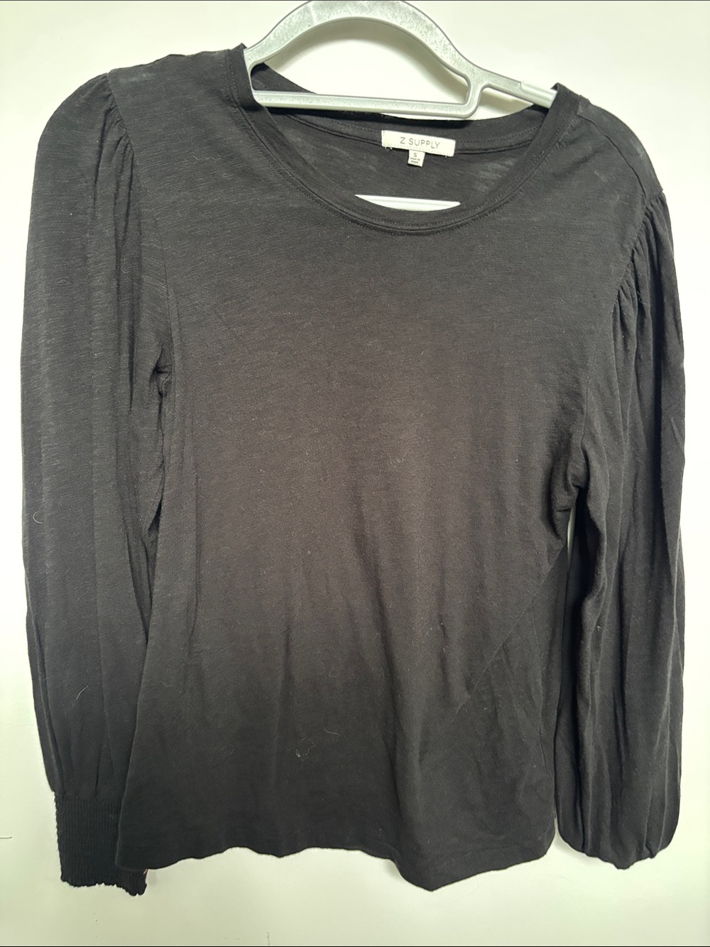 Z Supply Black Long Sleeve Puff Shoulder Crewneck